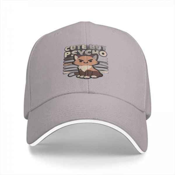 Black baseball cap with cute but psycho cat graphic