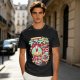 Olive t-shirt with spooky skull bubble tea graphic and Japanese text