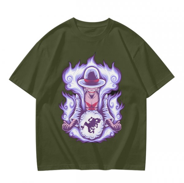 Anime Gear 5 Character Graphic Print Olive T-Shirt