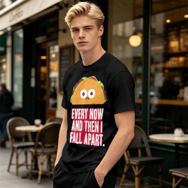 Olive T-Shirt With Sad Taco Graphic And 'Every Now And Then I Fall Apart' Text