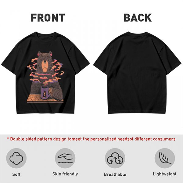 Olive T-Shirt With A Bear Holding A Campfire Mug Design