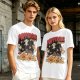 Olive green graphic t-shirt with playful pupperoni pizza dog design