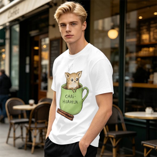 Chihuahua in tea cup chai huahua graphic t-shirt