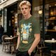 Olive T-Shirt With Kawaii Beer Can Robot Graphic
