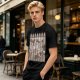 Olive Green T-Shirt with Cartoon Medieval Tavern Scene Print