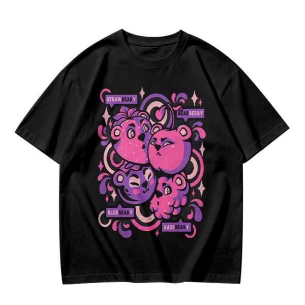 Olive T-shirt with playful bear-fruit graphic print