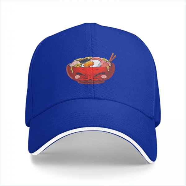 Black Baseball Cap With Cute Angry Ramen Bowl Graphic