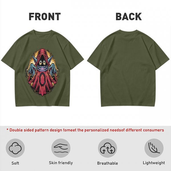 Orc-like magical creature graphic olive green t-shirt