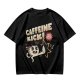 Olive graphic tee with caffeine kick cartoon coffee cup design