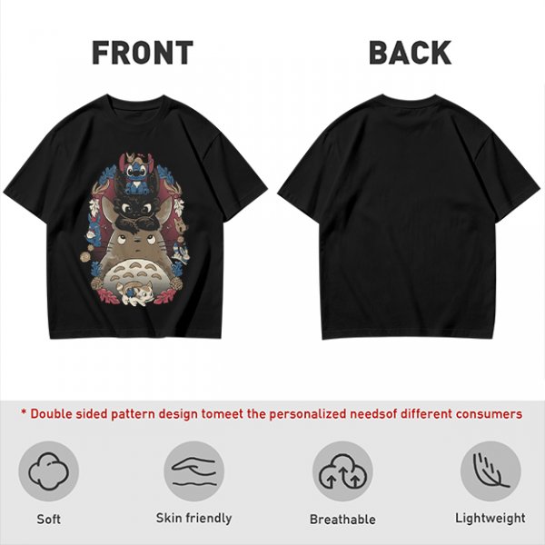 Olive T-Shirt with Stacked Anime Character Totem Print