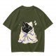 Olive T-shirt with Cute Black Cat Wrapped in Blanket Graphic