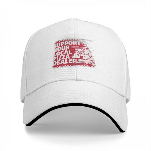 Black Baseball Cap With Support Your Local Pizza Dealer Print