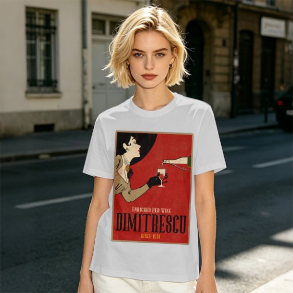 Olive t-shirt with vintage Dimitrescu red wine graphic print