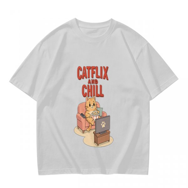 Catflix and Chill Orange Cat Watching TV Graphic T-Shirt