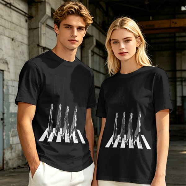 Olive T-Shirt With Anime Characters Crossing Crosswalk Print