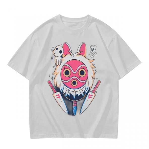 Olive T-Shirt with Princess Mononoke Mask and Kodama Print