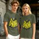 Olive green t-shirt with banana bat logo graphic