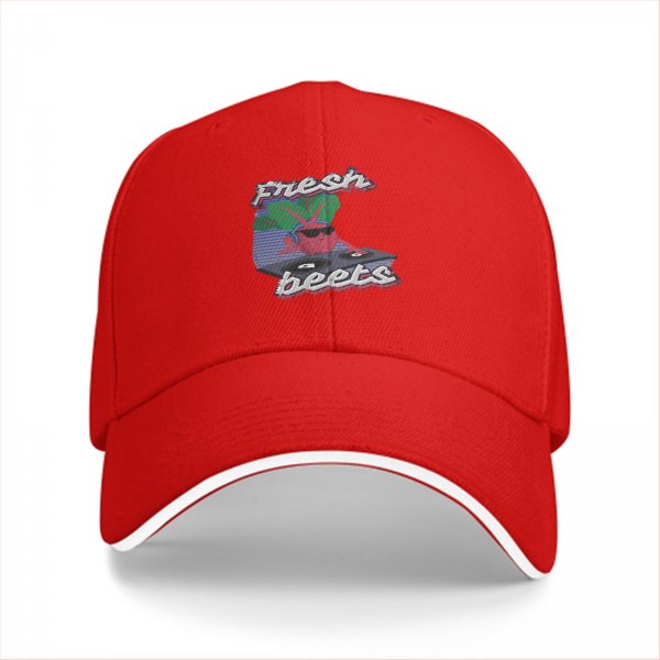 Black baseball cap with Fresh Beets turntable graphic