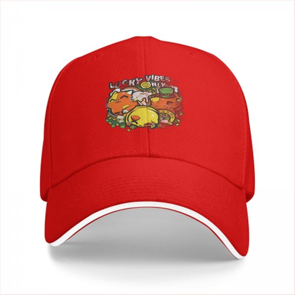 Black baseball cap with Lucky Vibes Only lucky cat and gold pot graphic