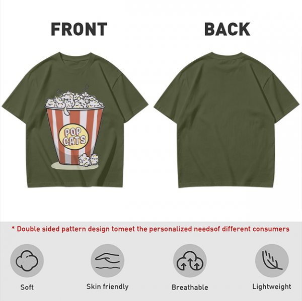 Olive T-Shirt With Pop Cats Popcorn Bucket Graphic