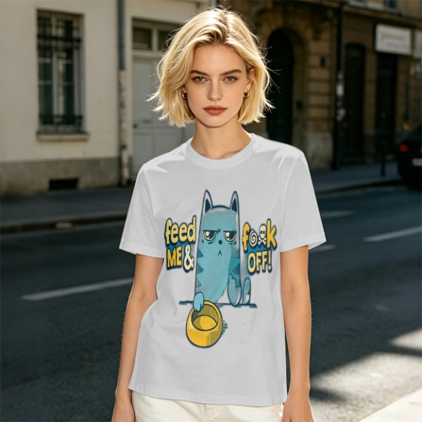 Olive T-Shirt With Grumpy Cat Feed Me And F Off Print