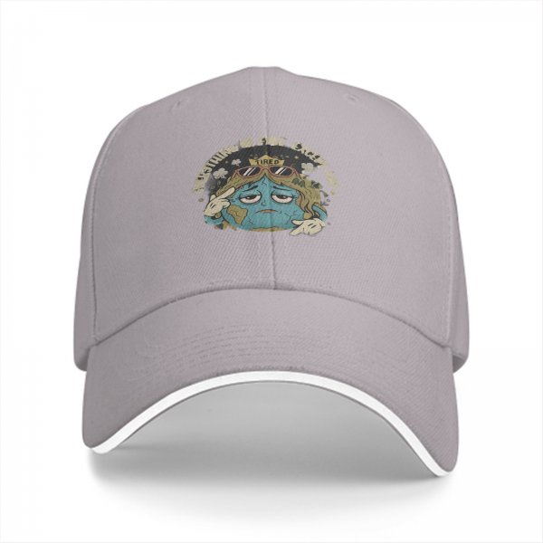 Black baseball cap with tired Earth graphic and 'Everything is fine except for' text
