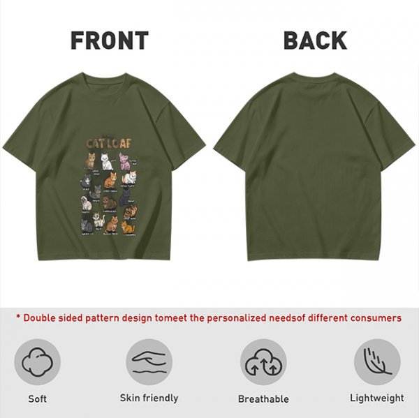 Olive T-Shirt With Cat Loaf Breeds Graphic Print