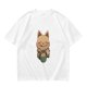 Olive green t-shirt with cute cat holding a mug print