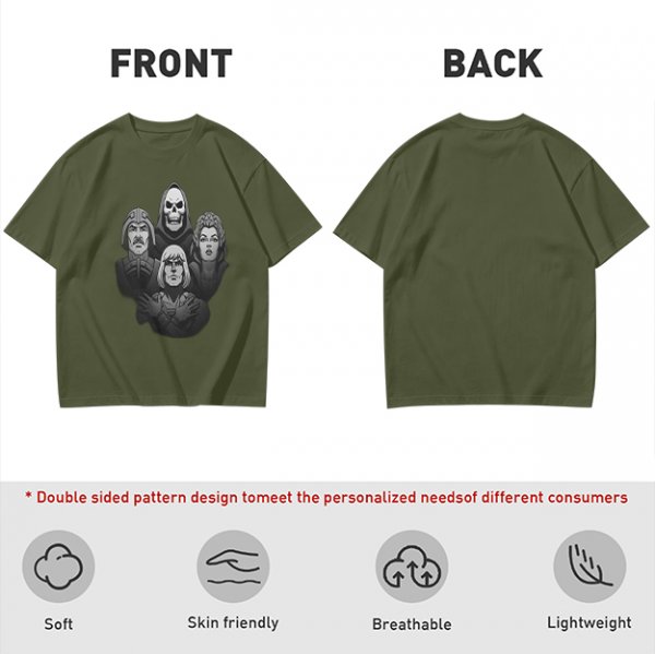 Olive Graphic T-Shirt with Fantasy Character Portraits