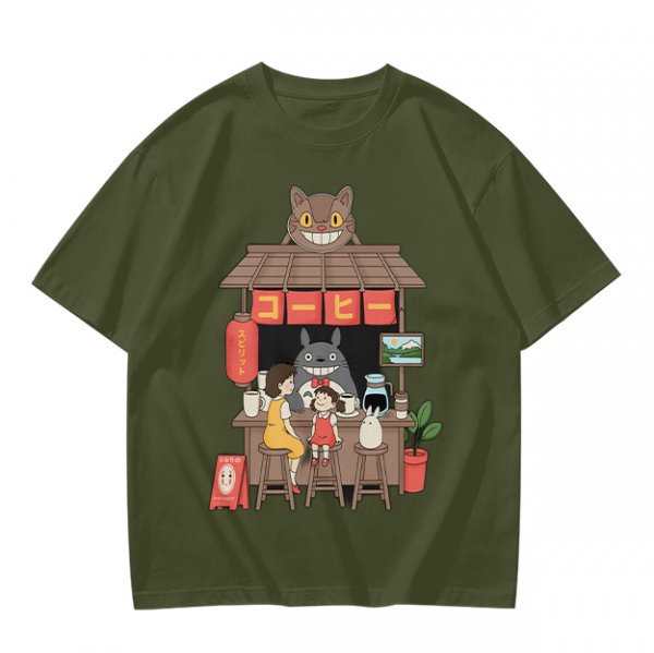 Studio Ghibli inspired coffee stand t-shirt with Totoro and friends