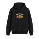 Black hoodie with playful gourdellas pumpkin graphic design