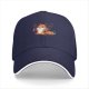 Black baseball cap with a cheerful fox holding chainsaws graphic