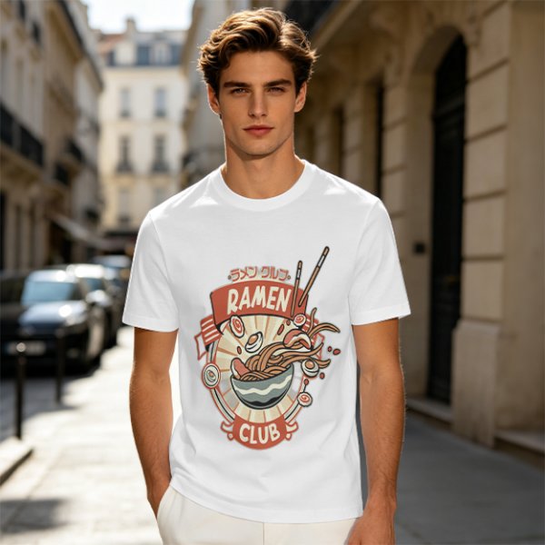 Olive Ramen Club Graphic T-Shirt with Noodle Bowl Art
