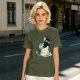 Olive T-Shirt With Black Cat Emerging From Wave Check Mark Print