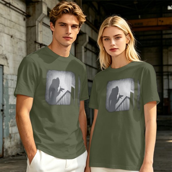Olive T-Shirt With Horror Staircase Silhouette Graphic