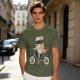 Olive T-Shirt With Sushi Ninja Riding Bicycle Print