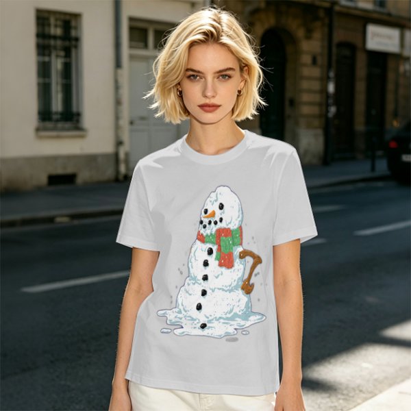 Olive T-Shirt With Melting Snowman Christmas Print