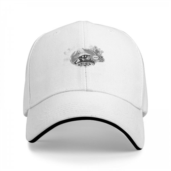 Black baseball cap with wizard pizza graphic print