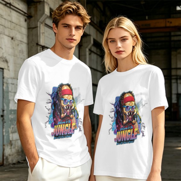 Olive T-Shirt with Retro Predator 'Welcome to the Jungle' Print
