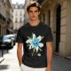 Olive Green T-Shirt with Watercolor Blue Lily Flower Print