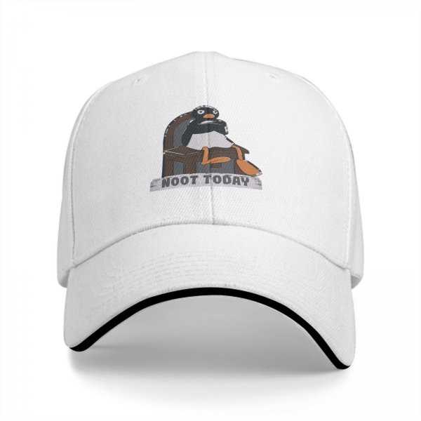 Black baseball cap with a penguin graphic that says Noot Today