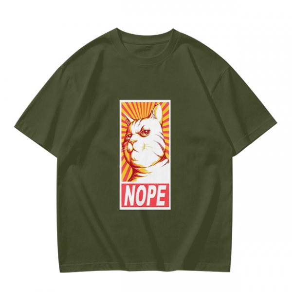 Olive Green T-Shirt With Grumpy Cat 'NOPE' Propaganda Print