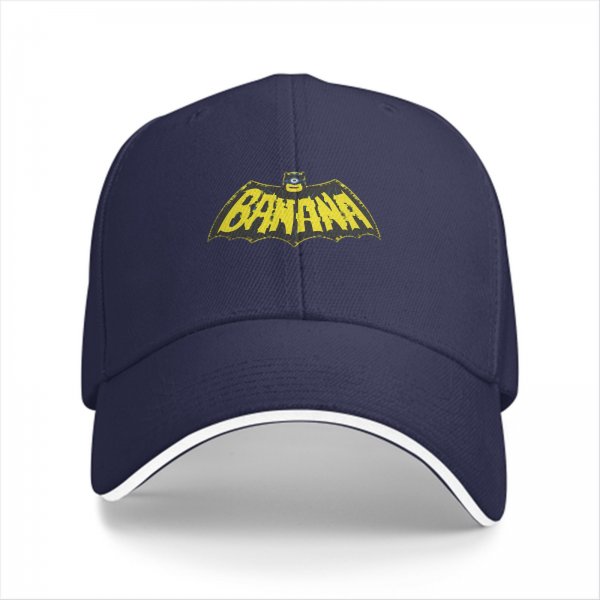 Black baseball cap with banana bat logo graphic