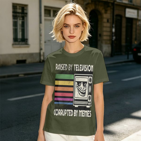 Raised by Television Corrupted by Memes Retro Graphic T-Shirt
