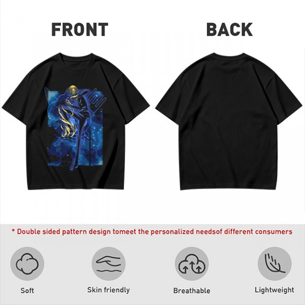 Olive T-Shirt with Cosmic Anime Character Graphic Print
