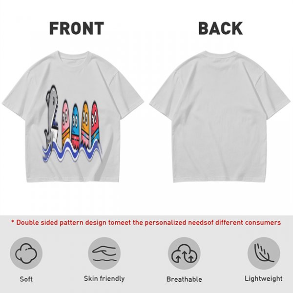 Olive T-Shirt With Shark And Colorful Ghost Creatures Print