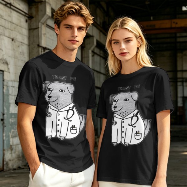 Olive T-shirt with Trust Me Doctor Dog Graphic Print