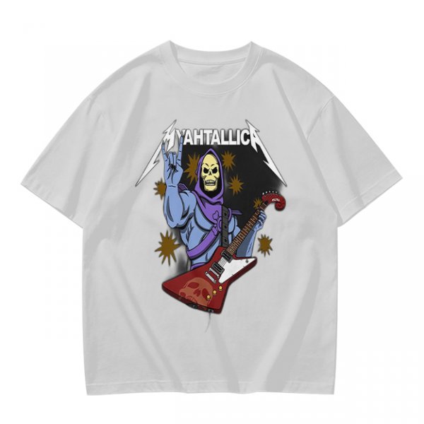 Olive T-Shirt With Skeletor Rock Guitarist Graphic Print