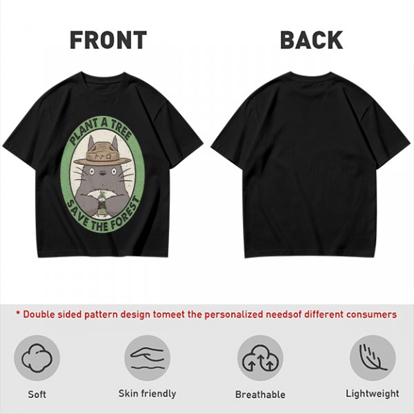 Olive green Totoro graphic t-shirt with plant a tree save the forest slogan