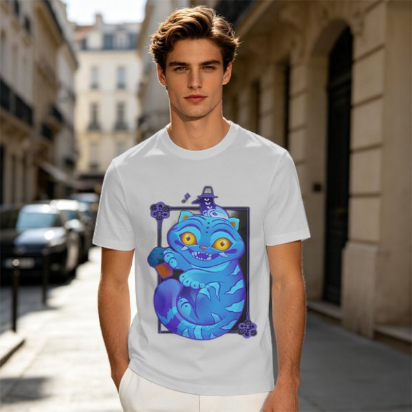 Olive T-Shirt With Cheshire Cat And Crow Graphic Print